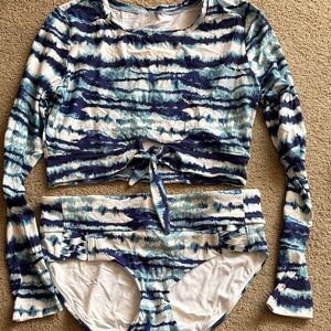 CALIA by Carrie Underwood Blue and White Patterned Bikini Set